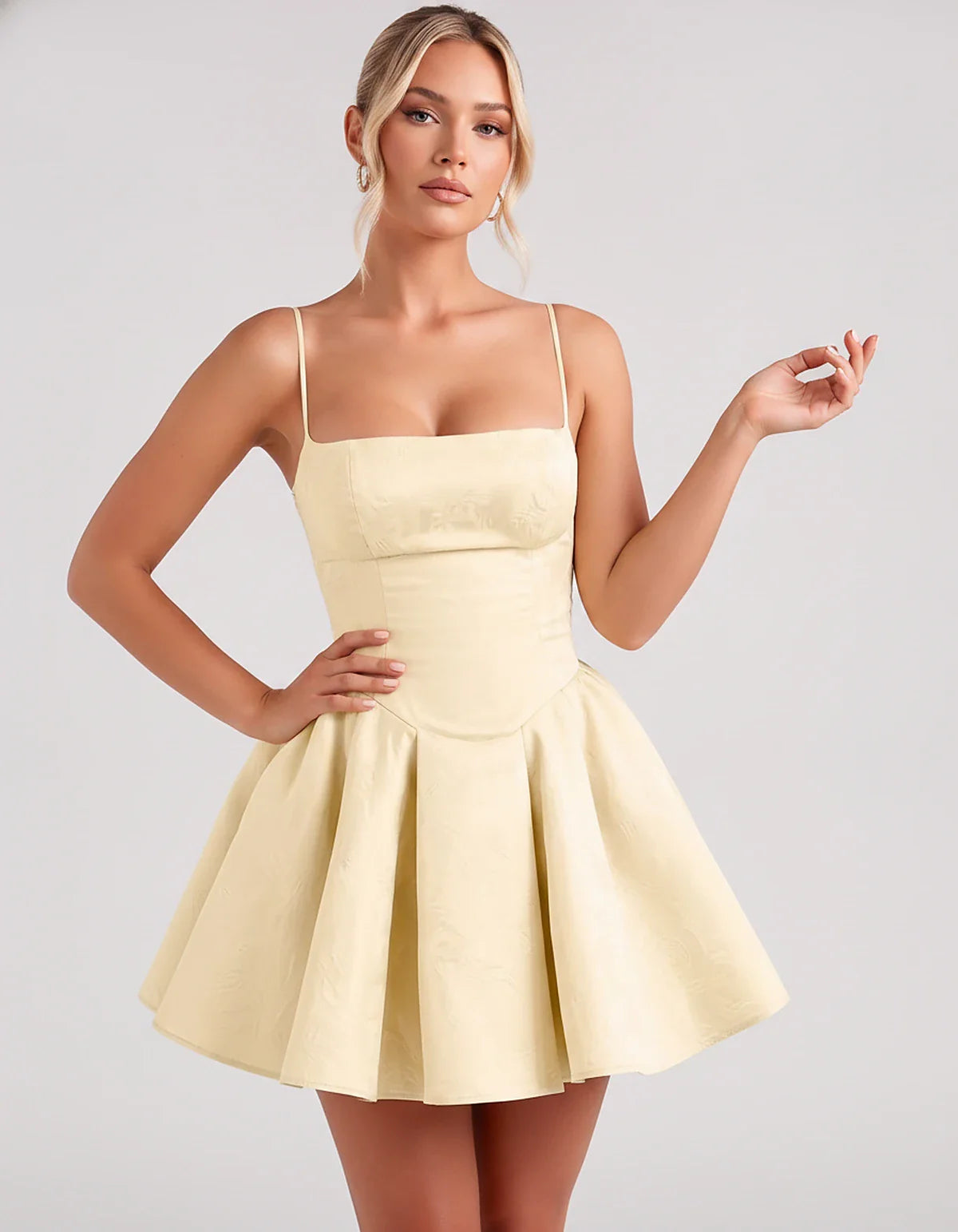 Satin Jacquard Spaghetti Strap Square Neck A-Line Mini Dress for Party, Cocktail, Evening, Summer, Graduation and Wedding Gue | SKU: LM-260707123456789-CHAMPAGNE-L,LM-260707123456789-CHAMPAGNE-M,LM-260707123456789-CHAMPAGNE-S,LM-260707123456789-CHAMPAGNE-XL,LM-260707123456789-CHAMPAGNE-XS