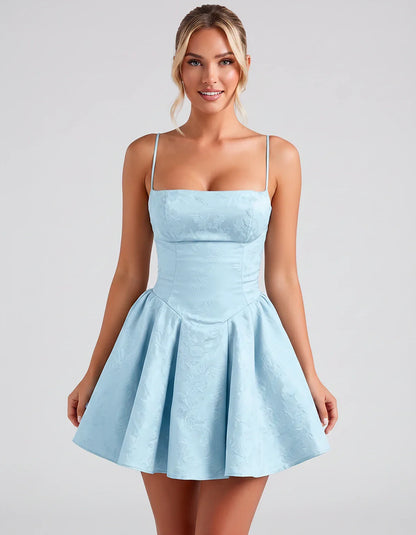 Satin Jacquard Spaghetti Strap Square Neck A-Line Mini Dress for Party, Cocktail, Evening, Summer, Graduation and Wedding Gue | SKU: LM-260707123456789-LIGHTBLUE-L,LM-260707123456789-LIGHTBLUE-M,LM-260707123456789-LIGHTBLUE-S,LM-260707123456789-LIGHTBLUE-XL,LM-260707123456789-LIGHTBLUE-XS