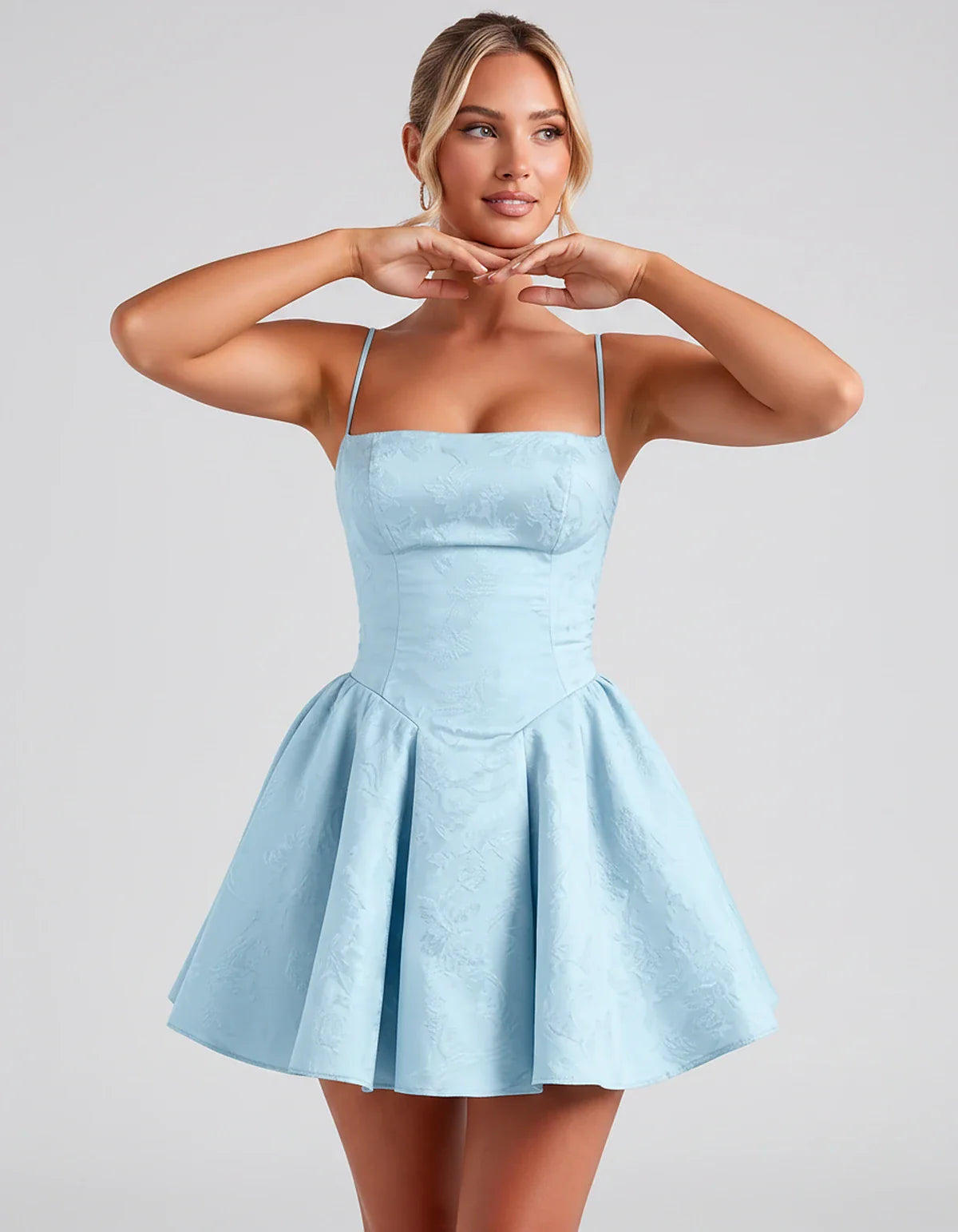 Satin Jacquard Spaghetti Strap Square Neck A-Line Mini Dress for Party, Cocktail, Evening, Summer, Graduation and Wedding Gue | SKU: LM-260707123456789-LIGHTBLUE-L,LM-260707123456789-LIGHTBLUE-M,LM-260707123456789-LIGHTBLUE-S,LM-260707123456789-LIGHTBLUE-XL,LM-260707123456789-LIGHTBLUE-XS
