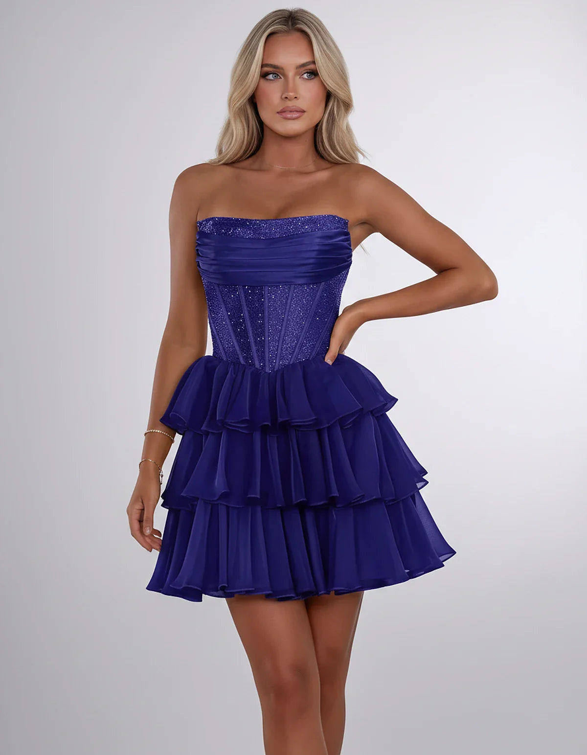 Chiffon Sequin Strapless Straight Neck Corset A-Line Mini Dress for Graduation, Homecoming, Cocktail Party, Evening & Wedding | SKU: LMD-641958273840516-BLUE-L,LMD-641958273840516-BLUE-M,LMD-641958273840516-BLUE-S,LMD-641958273840516-BLUE-XL,LMD-641958273840516-BLUE-XS