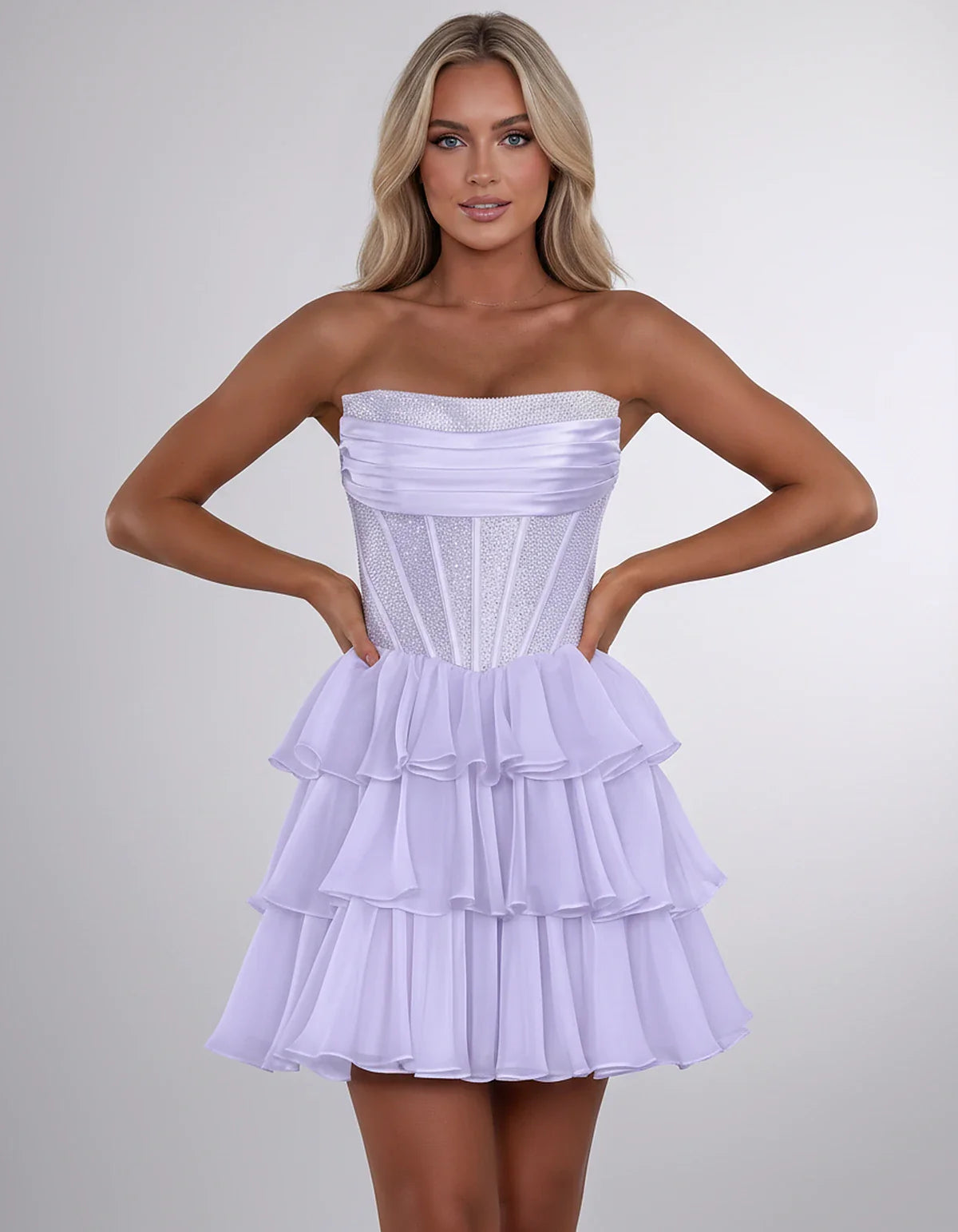 Chiffon Sequin Strapless Straight Neck Corset A-Line Mini Dress for Graduation, Homecoming, Cocktail Party, Evening & Wedding | SKU: LMD-641958273840516-LAVENDER-L,LMD-641958273840516-LAVENDER-M,LMD-641958273840516-LAVENDER-S,LMD-641958273840516-LAVENDER-XL,LMD-641958273840516-LAVENDER-XS