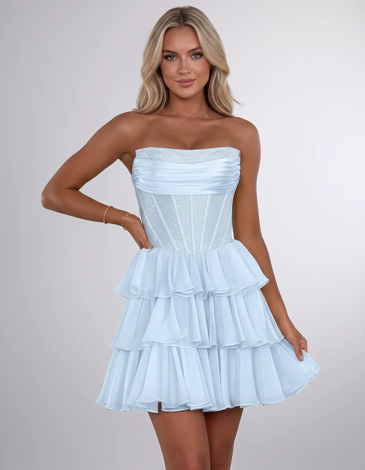 Chiffon Sequin Strapless Straight Neck Corset A-Line Mini Dress for Graduation, Homecoming, Cocktail Party, Evening & Wedding | SKU: LMD-641958273840516-LIGHTBLUE-L,LMD-641958273840516-LIGHTBLUE-M,LMD-641958273840516-LIGHTBLUE-S,LMD-641958273840516-LIGHTBLUE-XL,LMD-641958273840516-LIGHTBLUE-XS
