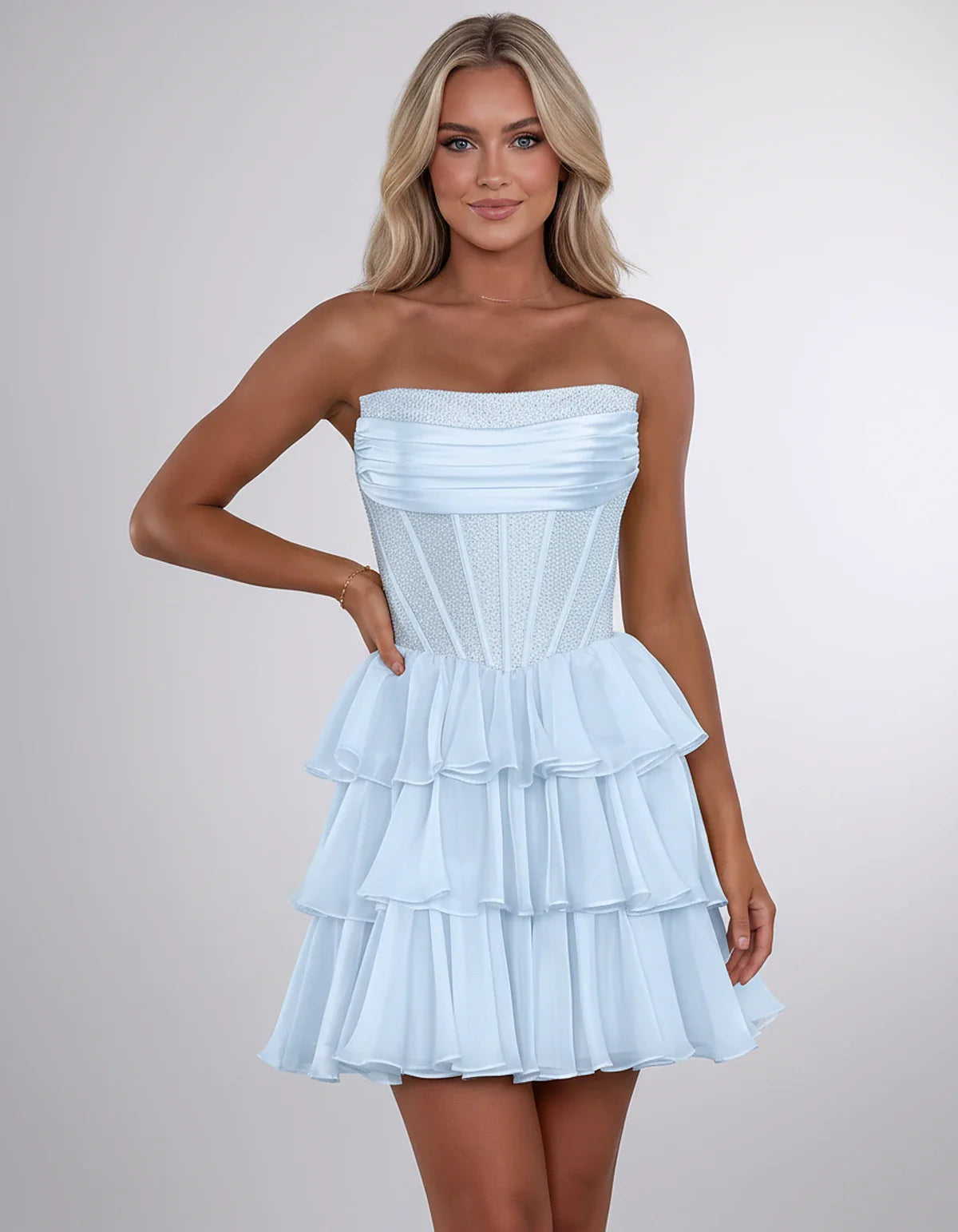 Chiffon Sequin Strapless Straight Neck Corset A-Line Mini Dress for Graduation, Homecoming, Cocktail Party, Evening & Wedding | SKU: LMD-641958273840516-LIGHTBLUE-L,LMD-641958273840516-LIGHTBLUE-M,LMD-641958273840516-LIGHTBLUE-S,LMD-641958273840516-LIGHTBLUE-XL,LMD-641958273840516-LIGHTBLUE-XS