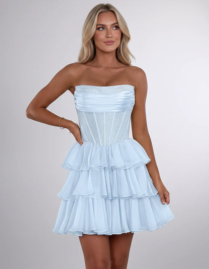 Chiffon Sequin Strapless Straight Neck Corset A-Line Mini Dress for Graduation, Homecoming, Cocktail Party, Evening & Wedding | SKU: LMD-641958273840516-LIGHTBLUE-L,LMD-641958273840516-LIGHTBLUE-M,LMD-641958273840516-LIGHTBLUE-S,LMD-641958273840516-LIGHTBLUE-XL,LMD-641958273840516-LIGHTBLUE-XS