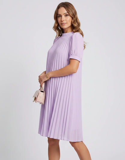 Pink,yellow,lilac,blue,white,black,purple,blush Skater Round Neck Long Sleeve Mini Dress | Gala Nights, Cocktail Hour & Casua | SKU: LM-584729163847251-LILAC-L,LM-584729163847251-LILAC-M,LM-584729163847251-LILAC-S,LM-584729163847251-LILAC-XL,LM-584729163847251-LILAC-XS