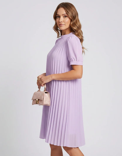 Pink,yellow,lilac,blue,white,black,purple,blush Skater Round Neck Long Sleeve Mini Dress | Gala Nights, Cocktail Hour & Casua | SKU: LM-584729163847251-LILAC-L,LM-584729163847251-LILAC-M,LM-584729163847251-LILAC-S,LM-584729163847251-LILAC-XL,LM-584729163847251-LILAC-XS