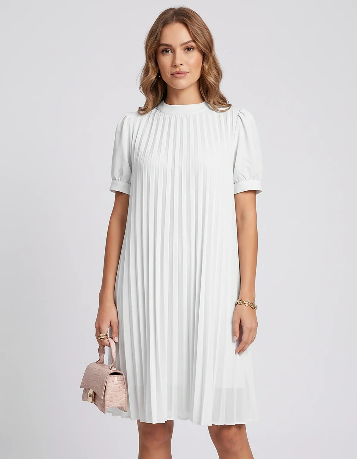 Pink,yellow,lilac,blue,white,black,purple,blush Skater Round Neck Long Sleeve Mini Dress | Gala Nights, Cocktail Hour & Casua | SKU: LM-584729163847251-WHITE-L,LM-584729163847251-WHITE-M,LM-584729163847251-WHITE-S,LM-584729163847251-WHITE-XL,LM-584729163847251-WHITE-XS