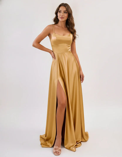 Satin Spaghetti Strap Scoop Neck A-Line Maxi Dress for Party, Cocktail, Evening, Wedding Guest, Bridesmaid & Summer Events, f | SKU: LMD-583741926184527-GOLD-L,LMD-583741926184527-GOLD-M,LMD-583741926184527-GOLD-S,LMD-583741926184527-GOLD-XL,LMD-583741926184527-GOLD-XS