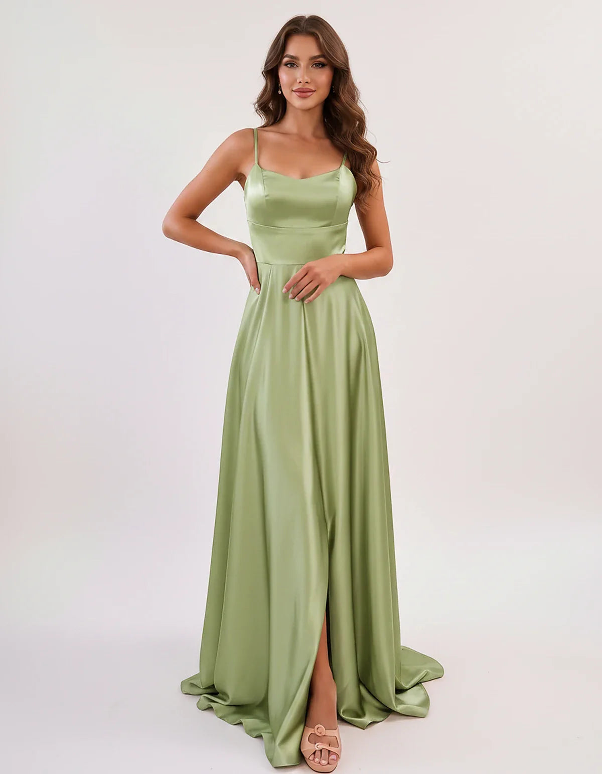 Satin Spaghetti Strap Scoop Neck A-Line Maxi Dress for Party, Cocktail, Evening, Wedding Guest, Bridesmaid & Summer Events, f | SKU: LMD-583741926184527-SAGE-L,LMD-583741926184527-SAGE-M,LMD-583741926184527-SAGE-S,LMD-583741926184527-SAGE-XL,LMD-583741926184527-SAGE-XS