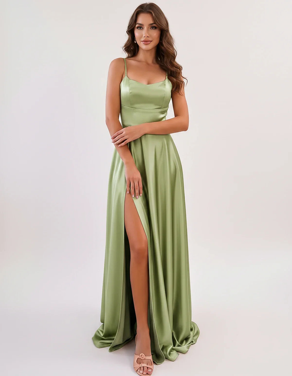 Satin Spaghetti Strap Scoop Neck A-Line Maxi Dress for Party, Cocktail, Evening, Wedding Guest, Bridesmaid & Summer Events, f | SKU: LMD-583741926184527-SAGE-L,LMD-583741926184527-SAGE-M,LMD-583741926184527-SAGE-S,LMD-583741926184527-SAGE-XL,LMD-583741926184527-SAGE-XS