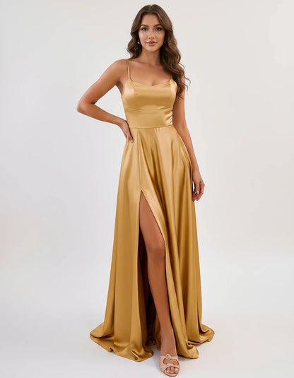Satin Spaghetti Strap Scoop Neck A-Line Maxi Dress for Party, Cocktail, Evening, Wedding Guest, Bridesmaid & Summer Events, f | SKU: LMD-583741926184527-GOLD-L,LMD-583741926184527-GOLD-M,LMD-583741926184527-GOLD-S,LMD-583741926184527-GOLD-XL,LMD-583741926184527-GOLD-XS