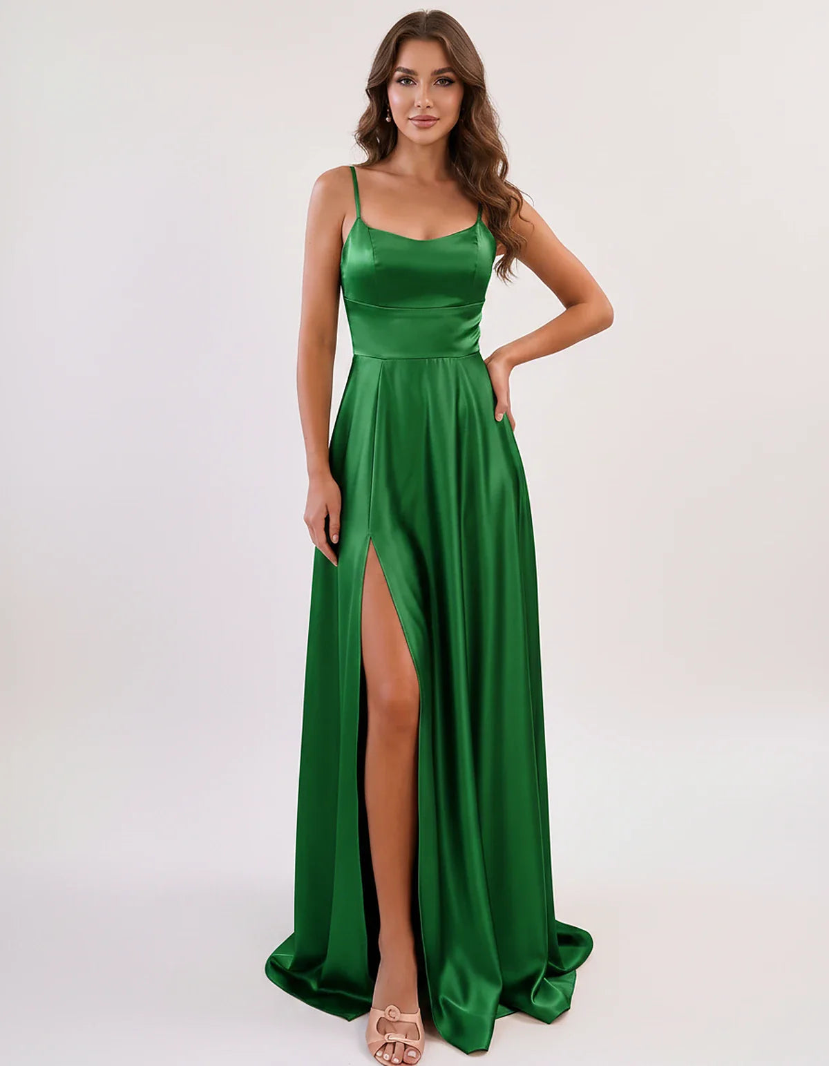 Satin Spaghetti Strap Scoop Neck A-Line Maxi Dress for Party, Cocktail, Evening, Wedding Guest, Bridesmaid & Summer Events, f | SKU: LMD-583741926184527-EMERALD-L,LMD-583741926184527-EMERALD-M,LMD-583741926184527-EMERALD-S,LMD-583741926184527-EMERALD-XL,LMD-583741926184527-EMERALD-XS