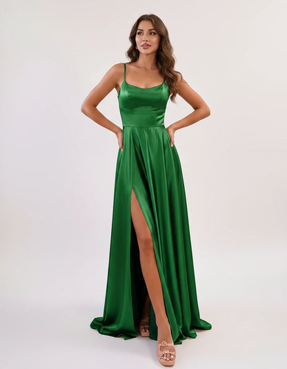 Satin Spaghetti Strap Scoop Neck A-Line Maxi Dress for Party, Cocktail, Evening, Wedding Guest, Bridesmaid & Summer Events, f | SKU: LMD-583741926184527-EMERALD-L,LMD-583741926184527-EMERALD-M,LMD-583741926184527-EMERALD-S,LMD-583741926184527-EMERALD-XL,LMD-583741926184527-EMERALD-XS