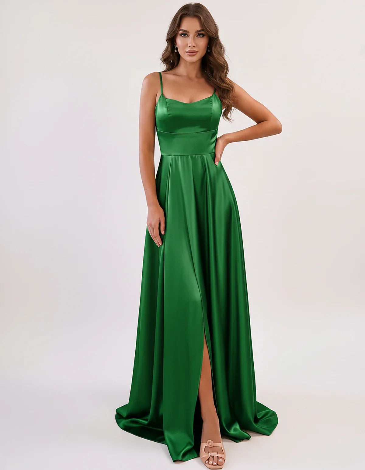 Satin Spaghetti Strap Scoop Neck A-Line Maxi Dress for Party, Cocktail, Evening, Wedding Guest, Bridesmaid & Summer Events, f | SKU: LMD-583741926184527-EMERALD-L,LMD-583741926184527-EMERALD-M,LMD-583741926184527-EMERALD-S,LMD-583741926184527-EMERALD-XL,LMD-583741926184527-EMERALD-XS