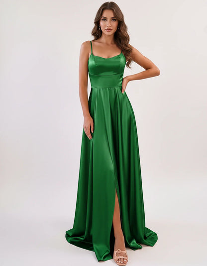 Satin Spaghetti Strap Scoop Neck A-Line Maxi Dress for Party, Cocktail, Evening, Wedding Guest, Bridesmaid & Summer Events, f | SKU: LMD-583741926184527-EMERALD-L,LMD-583741926184527-EMERALD-M,LMD-583741926184527-EMERALD-S,LMD-583741926184527-EMERALD-XL,LMD-583741926184527-EMERALD-XS