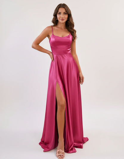 Satin Spaghetti Strap Scoop Neck A-Line Maxi Dress for Party, Cocktail, Evening, Wedding Guest, Bridesmaid & Summer Events, f | SKU: LMD-583741926184527-FUCHSIA-L,LMD-583741926184527-FUCHSIA-M,LMD-583741926184527-FUCHSIA-S,LMD-583741926184527-FUCHSIA-XL,LMD-583741926184527-FUCHSIA-XS