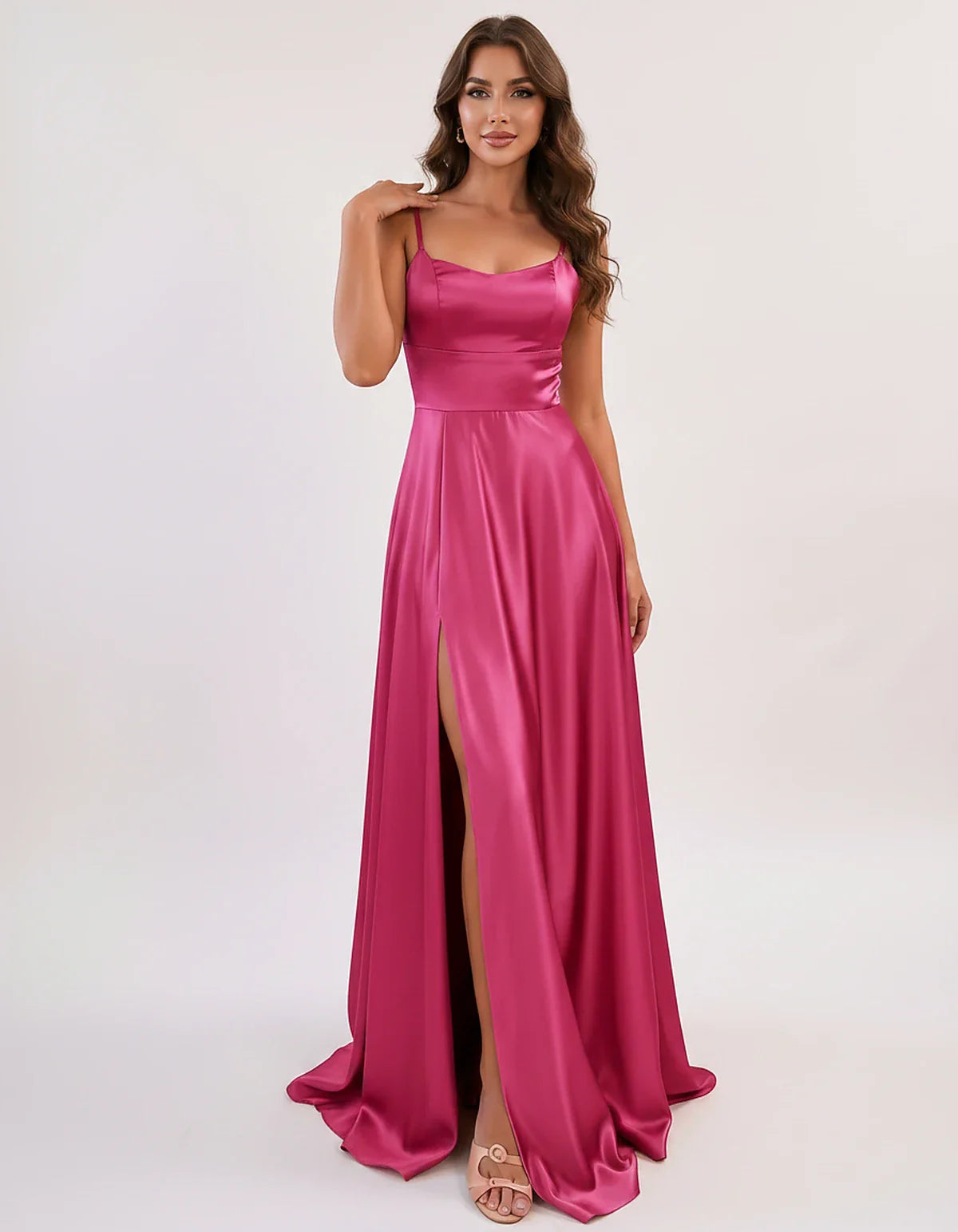 Satin Spaghetti Strap Scoop Neck A-Line Maxi Dress for Party, Cocktail, Evening, Wedding Guest, Bridesmaid & Summer Events, f | SKU: LMD-583741926184527-FUCHSIA-L,LMD-583741926184527-FUCHSIA-M,LMD-583741926184527-FUCHSIA-S,LMD-583741926184527-FUCHSIA-XL,LMD-583741926184527-FUCHSIA-XS