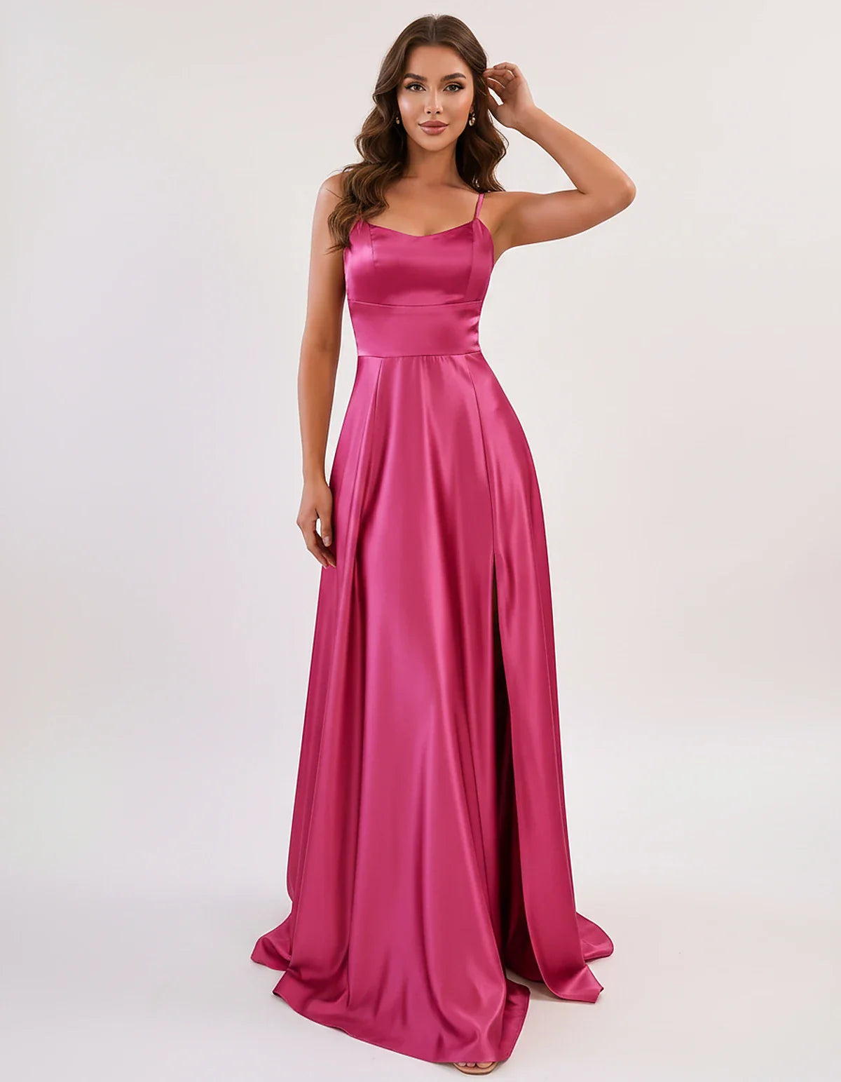 Satin Spaghetti Strap Scoop Neck A-Line Maxi Dress for Party, Cocktail, Evening, Wedding Guest, Bridesmaid & Summer Events, f | SKU: LMD-583741926184527-FUCHSIA-L,LMD-583741926184527-FUCHSIA-M,LMD-583741926184527-FUCHSIA-S,LMD-583741926184527-FUCHSIA-XL,LMD-583741926184527-FUCHSIA-XS