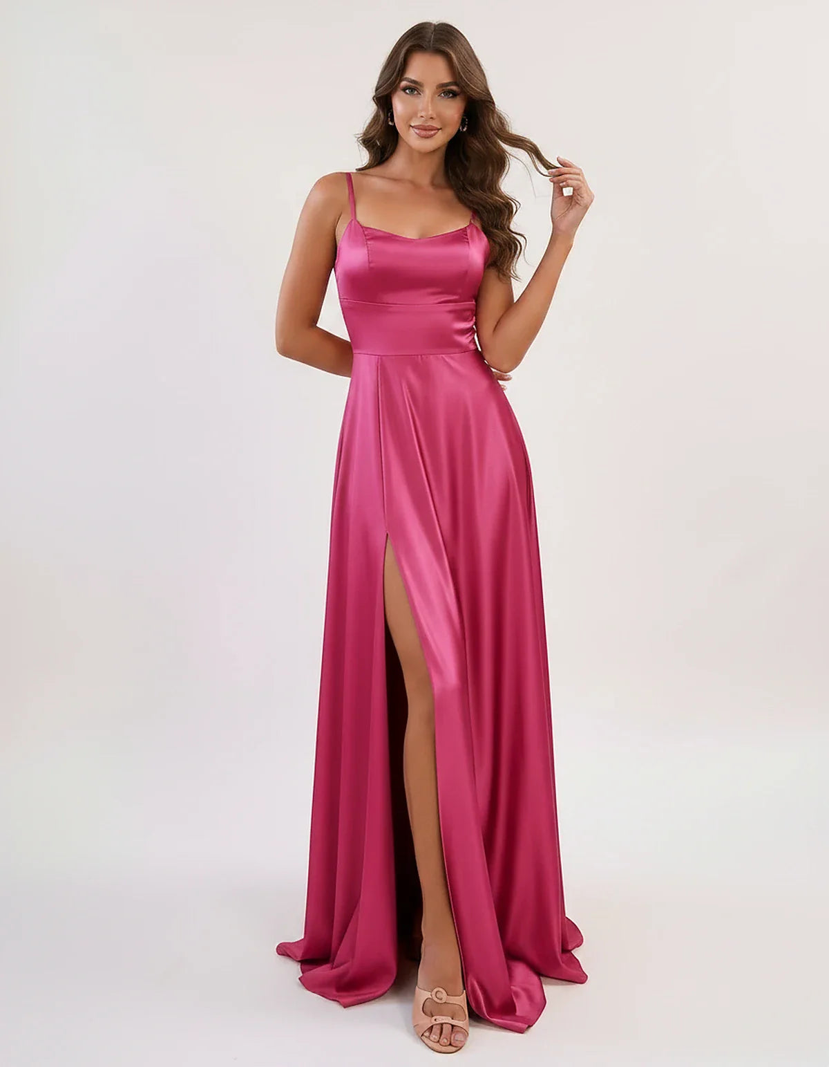 Satin Spaghetti Strap Scoop Neck A-Line Maxi Dress for Party, Cocktail, Evening, Wedding Guest, Bridesmaid & Summer Events, f | SKU: LMD-583741926184527-FUCHSIA-L,LMD-583741926184527-FUCHSIA-M,LMD-583741926184527-FUCHSIA-S,LMD-583741926184527-FUCHSIA-XL,LMD-583741926184527-FUCHSIA-XS