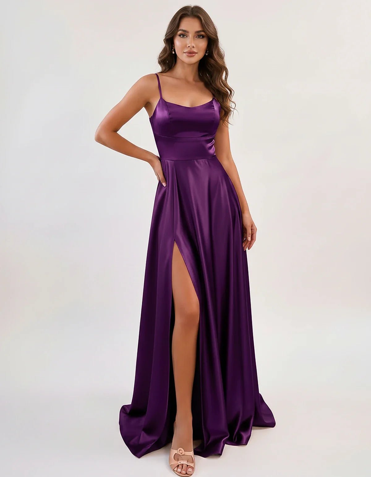 Satin Spaghetti Strap Scoop Neck A-Line Maxi Dress for Party, Cocktail, Evening, Wedding Guest, Bridesmaid & Summer Events, f | SKU: LMD-583741926184527-PUPLE-L,LMD-583741926184527-PUPLE-M,LMD-583741926184527-PUPLE-S,LMD-583741926184527-PUPLE-XL,LMD-583741926184527-PUPLE-XS
