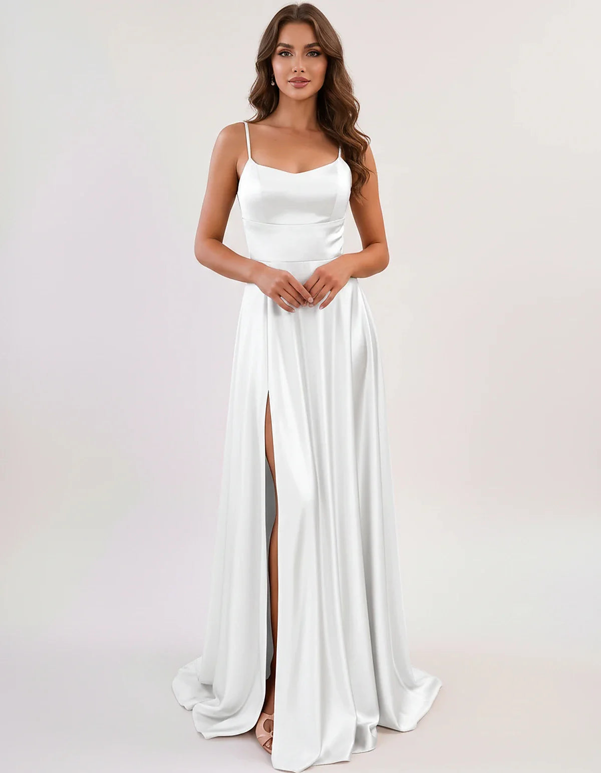 Satin Spaghetti Strap Scoop Neck A-Line Maxi Dress for Party, Cocktail, Evening, Wedding Guest, Bridesmaid & Summer Events, f | SKU: LMD-583741926184527-WHITE-L,LMD-583741926184527-WHITE-M,LMD-583741926184527-WHITE-S,LMD-583741926184527-WHITE-XL,LMD-583741926184527-WHITE-XS