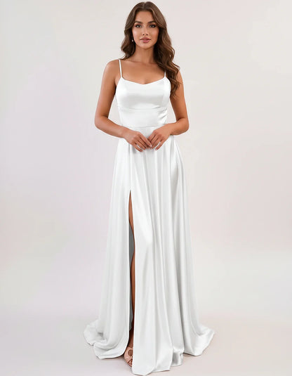 Satin Spaghetti Strap Scoop Neck A-Line Maxi Dress for Party, Cocktail, Evening, Wedding Guest, Bridesmaid & Summer Events, f | SKU: LMD-583741926184527-WHITE-L,LMD-583741926184527-WHITE-M,LMD-583741926184527-WHITE-S,LMD-583741926184527-WHITE-XL,LMD-583741926184527-WHITE-XS