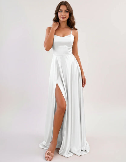 Satin Spaghetti Strap Scoop Neck A-Line Maxi Dress for Party, Cocktail, Evening, Wedding Guest, Bridesmaid & Summer Events, f | SKU: LMD-583741926184527-WHITE-L,LMD-583741926184527-WHITE-M,LMD-583741926184527-WHITE-S,LMD-583741926184527-WHITE-XL,LMD-583741926184527-WHITE-XS