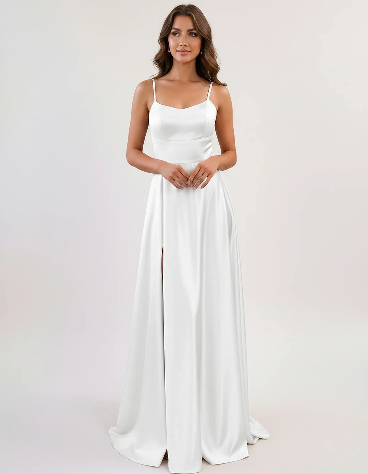 Satin Spaghetti Strap Scoop Neck A-Line Maxi Dress for Party, Cocktail, Evening, Wedding Guest, Bridesmaid & Summer Events, f | SKU: LMD-583741926184527-WHITE-L,LMD-583741926184527-WHITE-M,LMD-583741926184527-WHITE-S,LMD-583741926184527-WHITE-XL,LMD-583741926184527-WHITE-XS