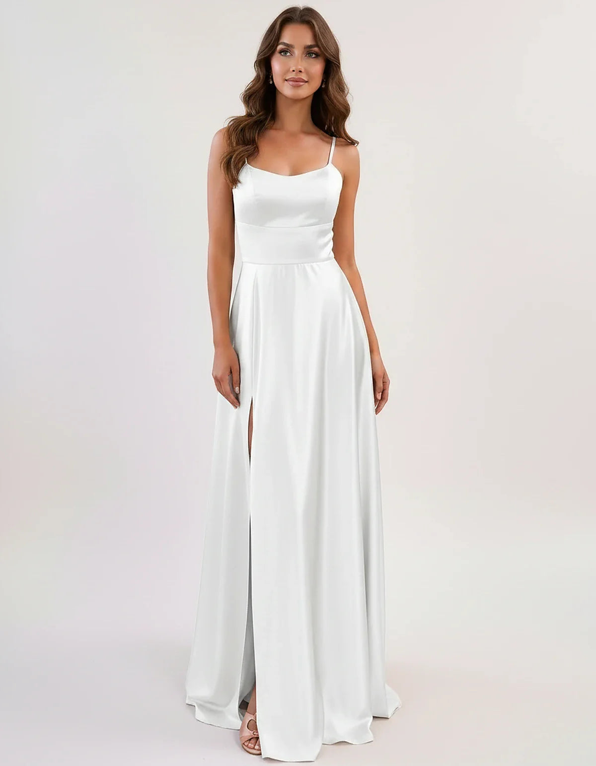 Satin Spaghetti Strap Scoop Neck A-Line Maxi Dress for Party, Cocktail, Evening, Wedding Guest, Bridesmaid & Summer Events, f | SKU: LMD-583741926184527-WHITE-L,LMD-583741926184527-WHITE-M,LMD-583741926184527-WHITE-S,LMD-583741926184527-WHITE-XL,LMD-583741926184527-WHITE-XS