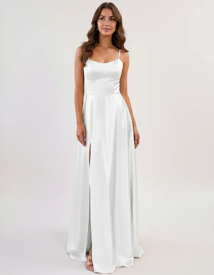 Satin Spaghetti Strap Scoop Neck A-Line Maxi Dress for Party, Cocktail, Evening, Wedding Guest, Bridesmaid & Summer Events, f | SKU: LMD-583741926184527-WHITE-L,LMD-583741926184527-WHITE-M,LMD-583741926184527-WHITE-S,LMD-583741926184527-WHITE-XL,LMD-583741926184527-WHITE-XS