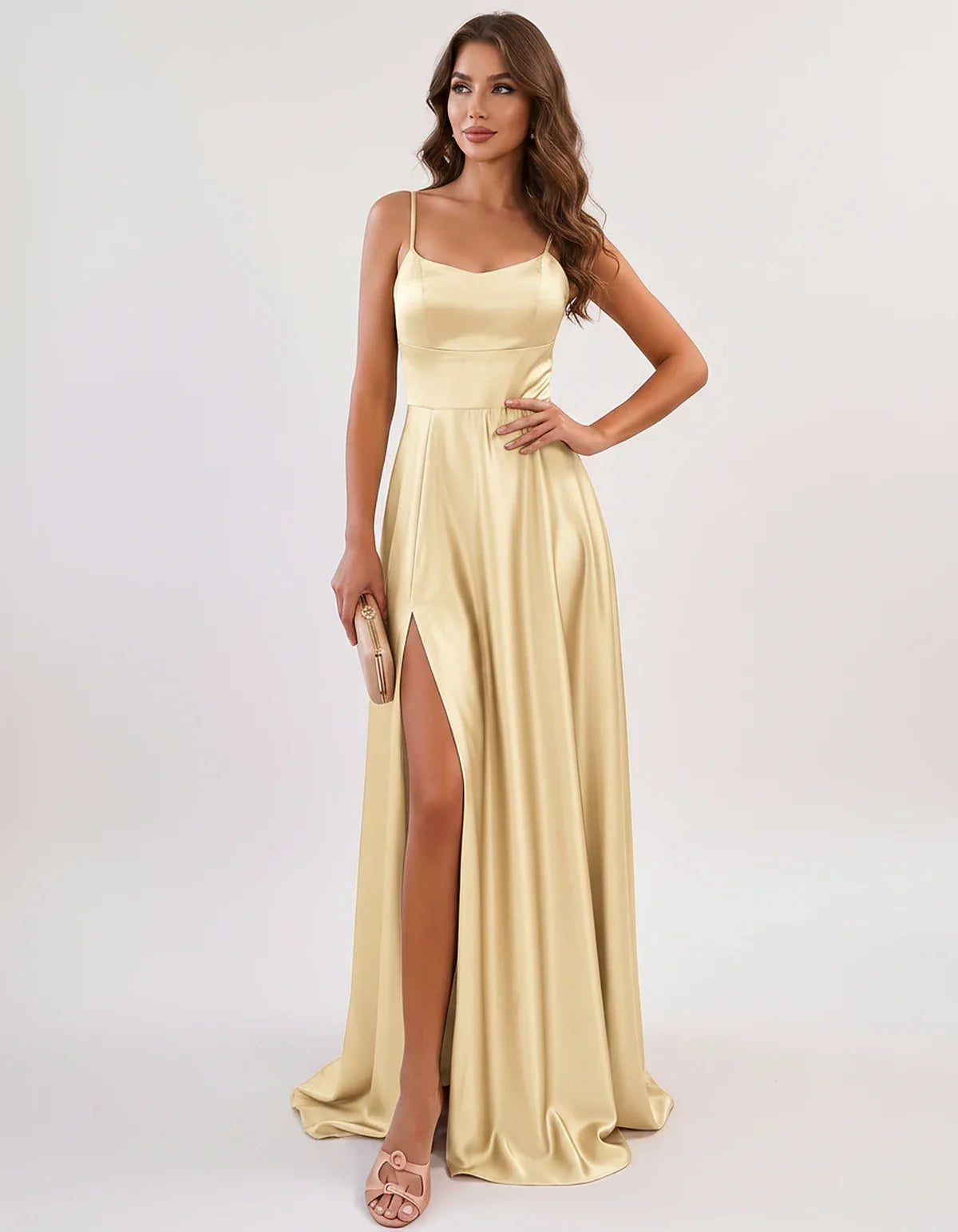 Satin Spaghetti Strap Scoop Neck A-Line Maxi Dress for Party, Cocktail, Evening, Wedding Guest, Bridesmaid & Summer Events, f | SKU: LMD-583741926184527-CHAMPAGNE-L,LMD-583741926184527-CHAMPAGNE-M,LMD-583741926184527-CHAMPAGNE-S,LMD-583741926184527-CHAMPAGNE-XL,LMD-583741926184527-CHAMPAGNE-XS