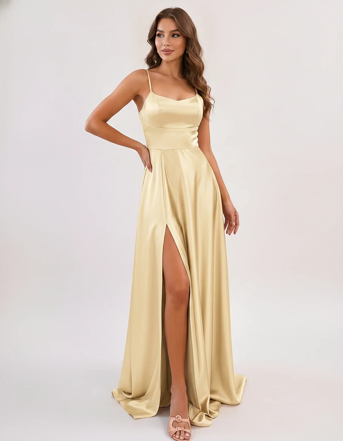 Satin Spaghetti Strap Scoop Neck A-Line Maxi Dress for Party, Cocktail, Evening, Wedding Guest, Bridesmaid & Summer Events, f | SKU: LMD-583741926184527-CHAMPAGNE-L,LMD-583741926184527-CHAMPAGNE-M,LMD-583741926184527-CHAMPAGNE-S,LMD-583741926184527-CHAMPAGNE-XL,LMD-583741926184527-CHAMPAGNE-XS