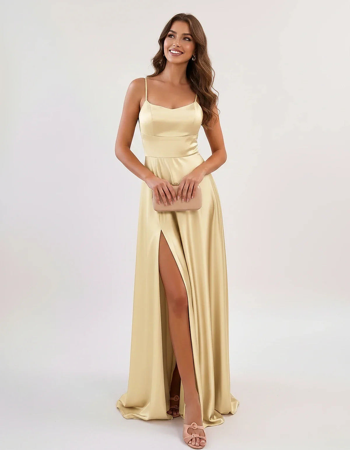 Satin Spaghetti Strap Scoop Neck A-Line Maxi Dress for Party, Cocktail, Evening, Wedding Guest, Bridesmaid & Summer Events, f | SKU: LMD-583741926184527-CHAMPAGNE-L,LMD-583741926184527-CHAMPAGNE-M,LMD-583741926184527-CHAMPAGNE-S,LMD-583741926184527-CHAMPAGNE-XL,LMD-583741926184527-CHAMPAGNE-XS