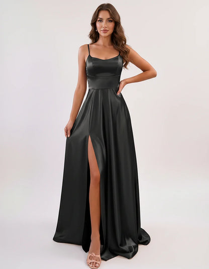Satin Spaghetti Strap Scoop Neck A-Line Maxi Dress for Party, Cocktail, Evening, Wedding Guest, Bridesmaid & Summer Events, f | SKU: LMD-583741926184527-BLACK-L,LMD-583741926184527-BLACK-M,LMD-583741926184527-BLACK-S,LMD-583741926184527-BLACK-XL,LMD-583741926184527-BLACK-XS
