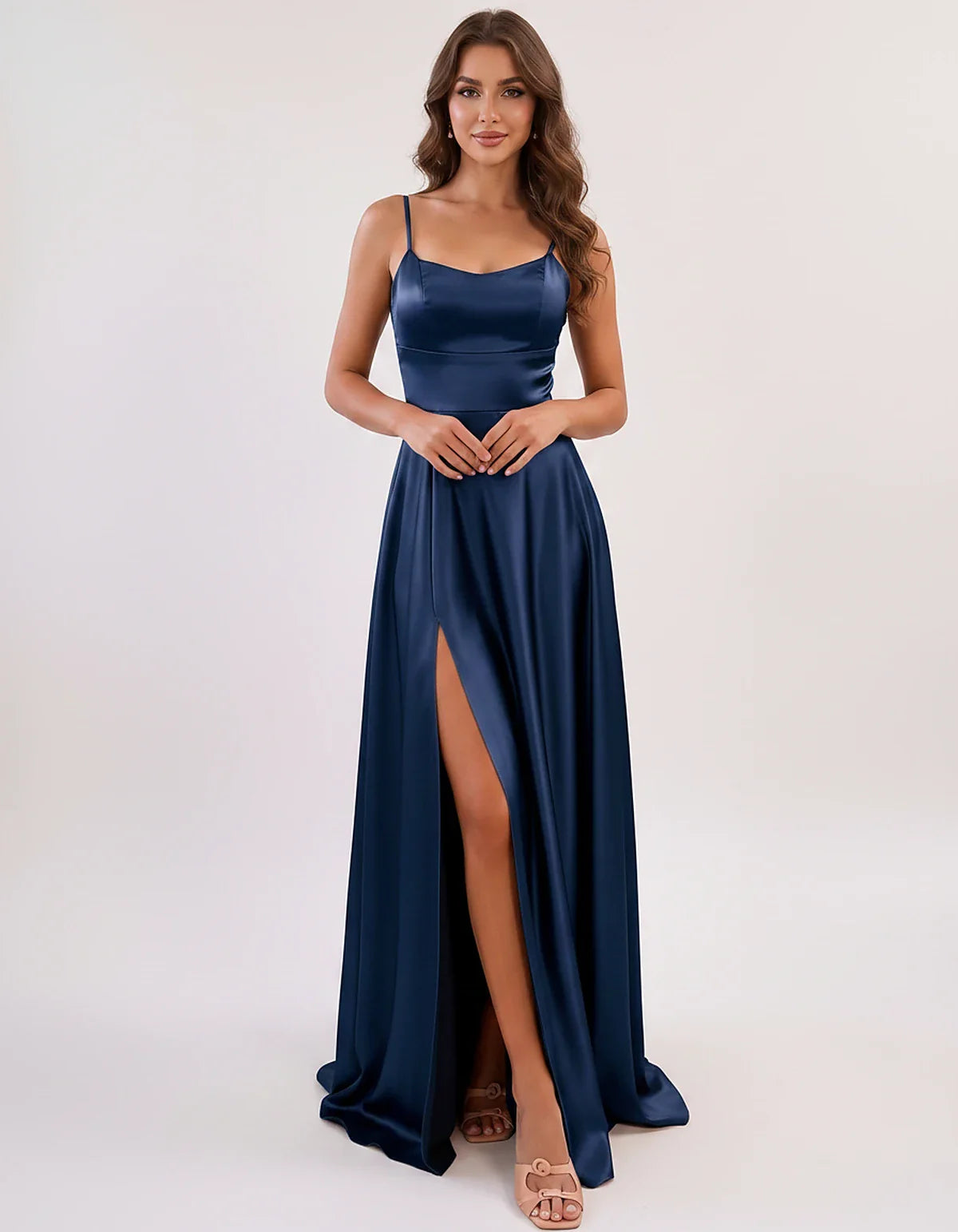 Satin Spaghetti Strap Scoop Neck A-Line Maxi Dress for Party, Cocktail, Evening, Wedding Guest, Bridesmaid & Summer Events, f | SKU: LMD-583741926184527-NAVY-L,LMD-583741926184527-NAVY-M,LMD-583741926184527-NAVY-S,LMD-583741926184527-NAVY-XL,LMD-583741926184527-NAVY-XS