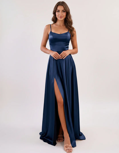 Satin Spaghetti Strap Scoop Neck A-Line Maxi Dress for Party, Cocktail, Evening, Wedding Guest, Bridesmaid & Summer Events, f | SKU: LMD-583741926184527-NAVY-L,LMD-583741926184527-NAVY-M,LMD-583741926184527-NAVY-S,LMD-583741926184527-NAVY-XL,LMD-583741926184527-NAVY-XS