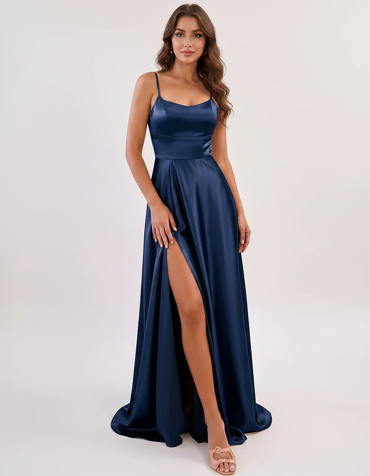 Satin Spaghetti Strap Scoop Neck A-Line Maxi Dress for Party, Cocktail, Evening, Wedding Guest, Bridesmaid & Summer Events, f | SKU: LMD-583741926184527-NAVY-L,LMD-583741926184527-NAVY-M,LMD-583741926184527-NAVY-S,LMD-583741926184527-NAVY-XL,LMD-583741926184527-NAVY-XS