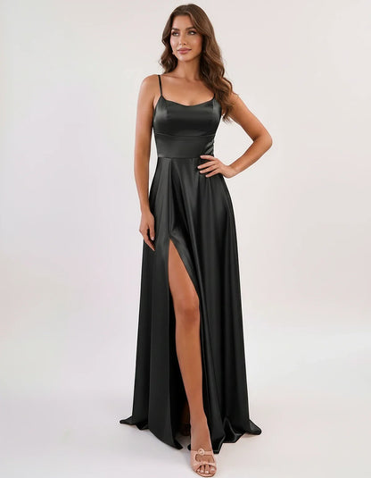 Satin Spaghetti Strap Scoop Neck A-Line Maxi Dress for Party, Cocktail, Evening, Wedding Guest, Bridesmaid & Summer Events, f | SKU: LMD-583741926184527-BLACK-L,LMD-583741926184527-BLACK-M,LMD-583741926184527-BLACK-S,LMD-583741926184527-BLACK-XL,LMD-583741926184527-BLACK-XS