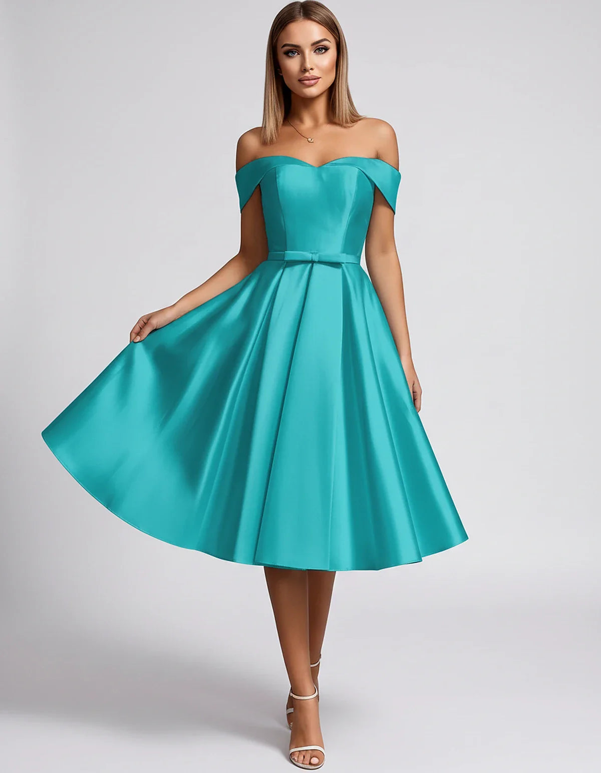 Satin Off-the-Shoulder Sweetheart A-Line Midi Dress with Pockets for Party, Cocktail, Evening, Wedding Guest & Summer Events, | SKU: LMD-584730196284715-TURQUOISE-L,LMD-584730196284715-TURQUOISE-M,LMD-584730196284715-TURQUOISE-S,LMD-584730196284715-TURQUOISE-XL,LMD-584730196284715-TURQUOISE-XS
