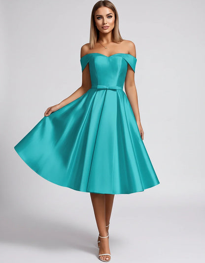 Satin Off-the-Shoulder Sweetheart A-Line Midi Dress with Pockets for Party, Cocktail, Evening, Wedding Guest & Summer Events, | SKU: LMD-584730196284715-TURQUOISE-L,LMD-584730196284715-TURQUOISE-M,LMD-584730196284715-TURQUOISE-S,LMD-584730196284715-TURQUOISE-XL,LMD-584730196284715-TURQUOISE-XS