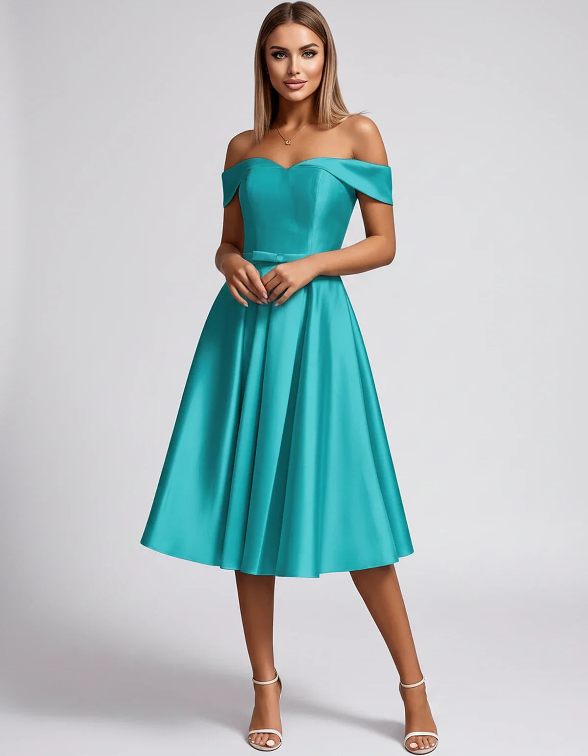 Satin Off-the-Shoulder Sweetheart A-Line Midi Dress with Pockets for Party, Cocktail, Evening, Wedding Guest & Summer Events, | SKU: LMD-584730196284715-TURQUOISE-L,LMD-584730196284715-TURQUOISE-M,LMD-584730196284715-TURQUOISE-S,LMD-584730196284715-TURQUOISE-XL,LMD-584730196284715-TURQUOISE-XS