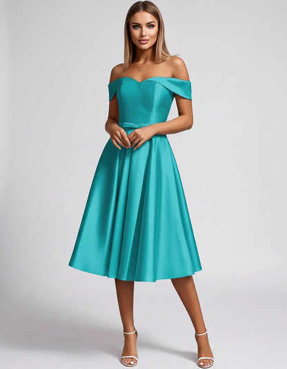 Satin Off-the-Shoulder Sweetheart A-Line Midi Dress with Pockets for Party, Cocktail, Evening, Wedding Guest & Summer Events, | SKU: LMD-584730196284715-TURQUOISE-L,LMD-584730196284715-TURQUOISE-M,LMD-584730196284715-TURQUOISE-S,LMD-584730196284715-TURQUOISE-XL,LMD-584730196284715-TURQUOISE-XS