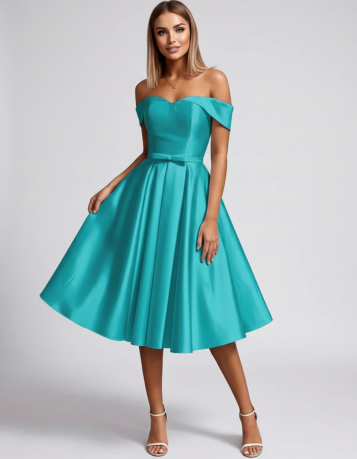 Satin Off-the-Shoulder Sweetheart A-Line Midi Dress with Pockets for Party, Cocktail, Evening, Wedding Guest & Summer Events, | SKU: LMD-584730196284715-TURQUOISE-L,LMD-584730196284715-TURQUOISE-M,LMD-584730196284715-TURQUOISE-S,LMD-584730196284715-TURQUOISE-XL,LMD-584730196284715-TURQUOISE-XS