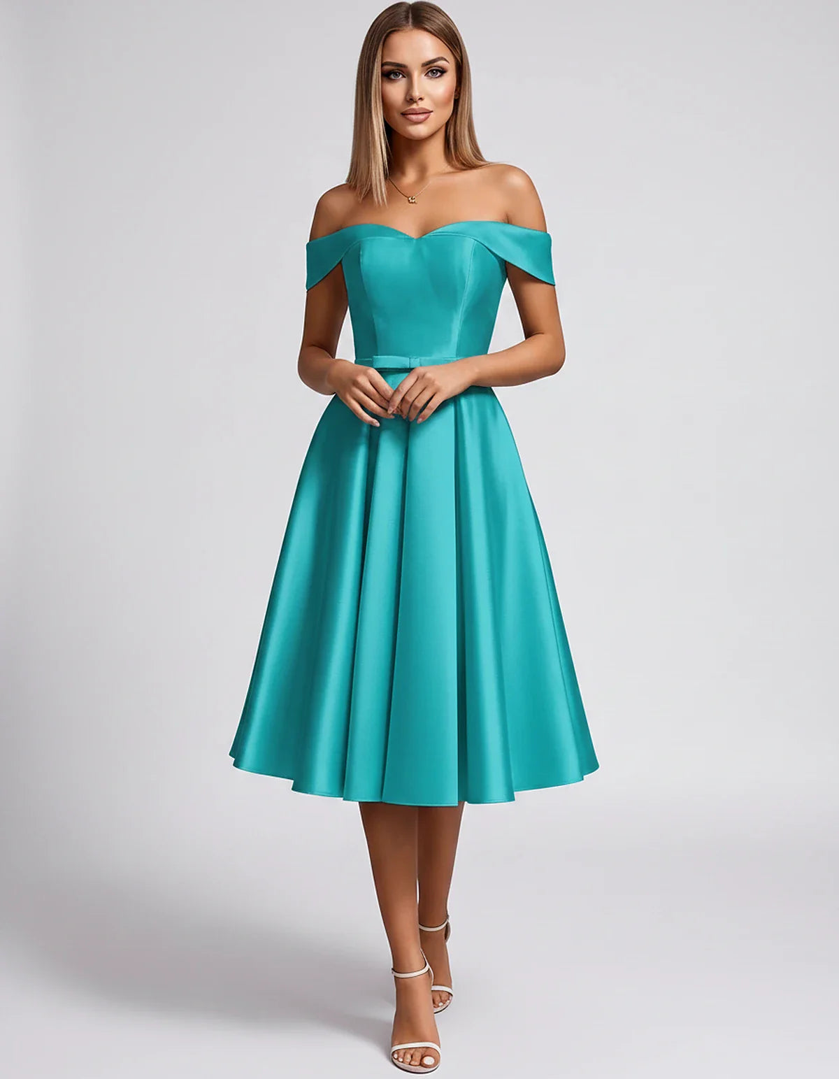 Satin Off-the-Shoulder Sweetheart A-Line Midi Dress with Pockets for Party, Cocktail, Evening, Wedding Guest & Summer Events, | SKU: LMD-584730196284715-TURQUOISE-L,LMD-584730196284715-TURQUOISE-M,LMD-584730196284715-TURQUOISE-S,LMD-584730196284715-TURQUOISE-XL,LMD-584730196284715-TURQUOISE-XS