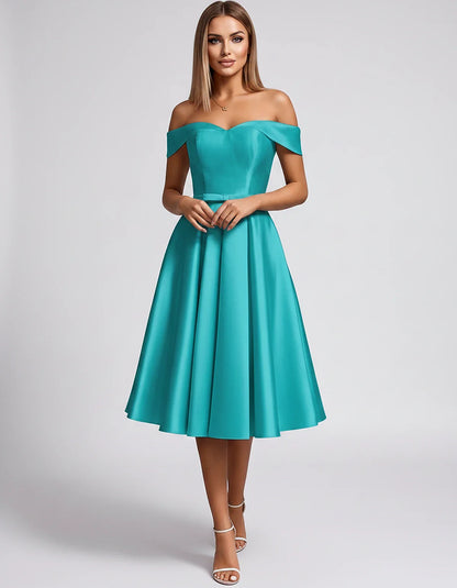 Satin Off-the-Shoulder Sweetheart A-Line Midi Dress with Pockets for Party, Cocktail, Evening, Wedding Guest & Summer Events, | SKU: LMD-584730196284715-TURQUOISE-L,LMD-584730196284715-TURQUOISE-M,LMD-584730196284715-TURQUOISE-S,LMD-584730196284715-TURQUOISE-XL,LMD-584730196284715-TURQUOISE-XS