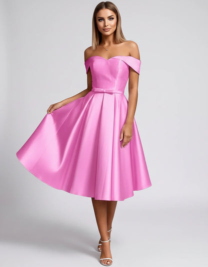 Satin Off-the-Shoulder Sweetheart A-Line Midi Dress with Pockets for Party, Cocktail, Evening, Wedding Guest & Summer Events, | SKU: LMD-584730196284715-LILAC-L,LMD-584730196284715-LILAC-M,LMD-584730196284715-LILAC-S,LMD-584730196284715-LILAC-XL,LMD-584730196284715-LILAC-XS