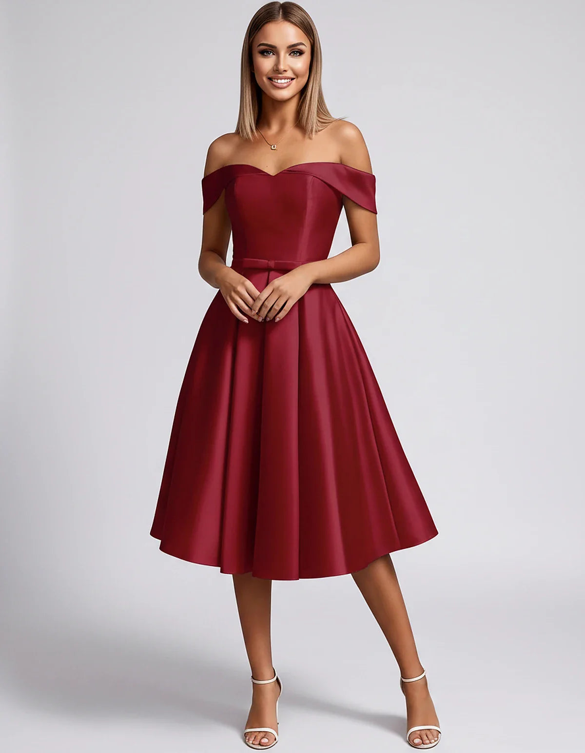 Satin Off-the-Shoulder Sweetheart A-Line Midi Dress with Pockets for Party, Cocktail, Evening, Wedding Guest & Summer Events, | SKU: LMD-584730196284715-BURGUNDY-L,LMD-584730196284715-BURGUNDY-M,LMD-584730196284715-BURGUNDY-S,LMD-584730196284715-BURGUNDY-XL,LMD-584730196284715-BURGUNDY-XS