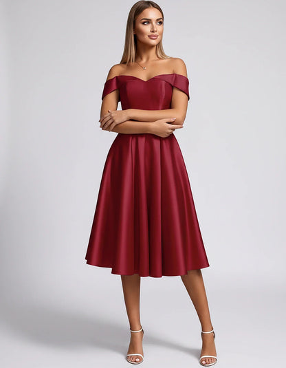 Satin Off-the-Shoulder Sweetheart A-Line Midi Dress with Pockets for Party, Cocktail, Evening, Wedding Guest & Summer Events, | SKU: LMD-584730196284715-BURGUNDY-L,LMD-584730196284715-BURGUNDY-M,LMD-584730196284715-BURGUNDY-S,LMD-584730196284715-BURGUNDY-XL,LMD-584730196284715-BURGUNDY-XS