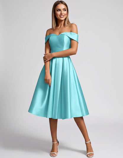 Satin Off-the-Shoulder Sweetheart A-Line Midi Dress with Pockets for Party, Cocktail, Evening, Wedding Guest & Summer Events, | SKU: LMD-584730196284715-AQUA-L,LMD-584730196284715-AQUA-M,LMD-584730196284715-AQUA-S,LMD-584730196284715-AQUA-XL,LMD-584730196284715-AQUA-XS