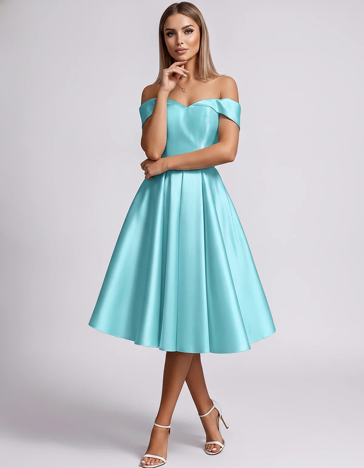 Satin Off-the-Shoulder Sweetheart A-Line Midi Dress with Pockets for Party, Cocktail, Evening, Wedding Guest & Summer Events, | SKU: LMD-584730196284715-AQUA-L,LMD-584730196284715-AQUA-M,LMD-584730196284715-AQUA-S,LMD-584730196284715-AQUA-XL,LMD-584730196284715-AQUA-XS